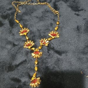 Gold and Red Floral Necklace
